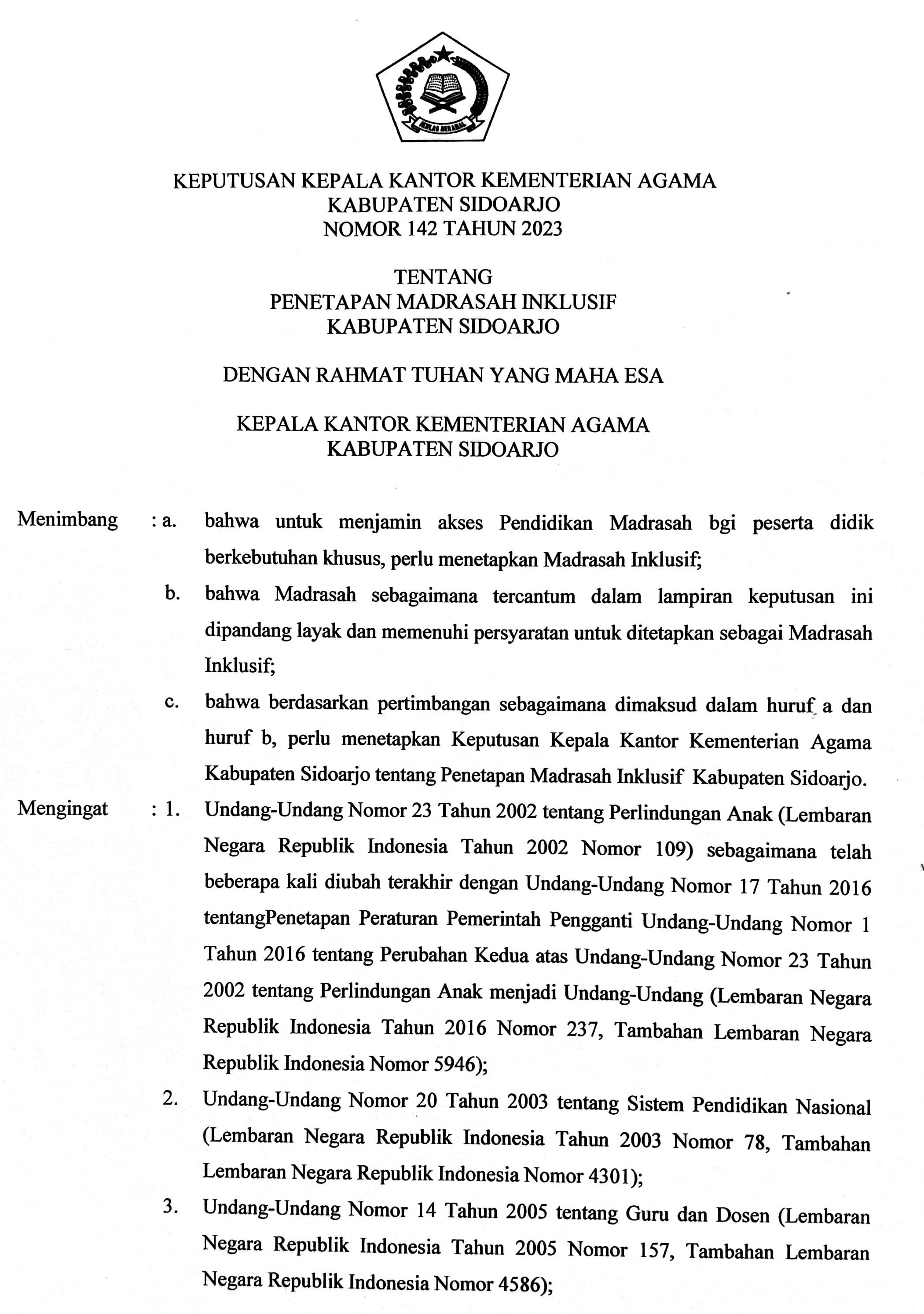 SK Inklusi MI Darul Muttaqin